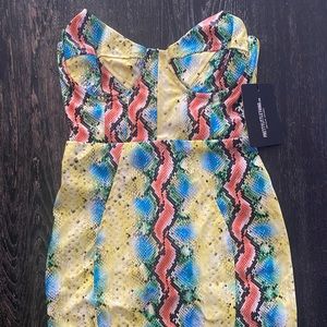 PrettyLittleThing neon pleather mini dress size 6